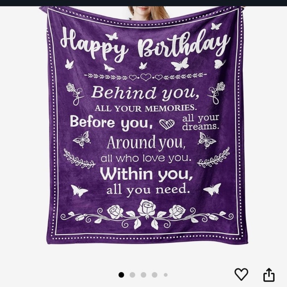 NEW purple blanket throw—Happy Birthday message - Picture 1 of 4